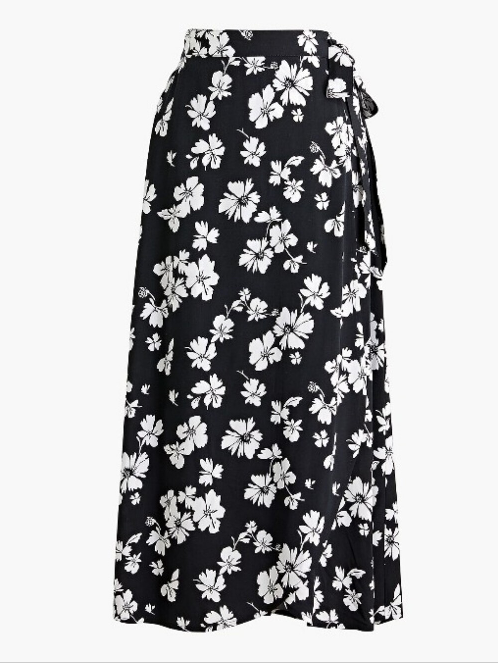 J Crew Factory Printed Black & White Floral Faux Wrap Maxi Skirt Size XS